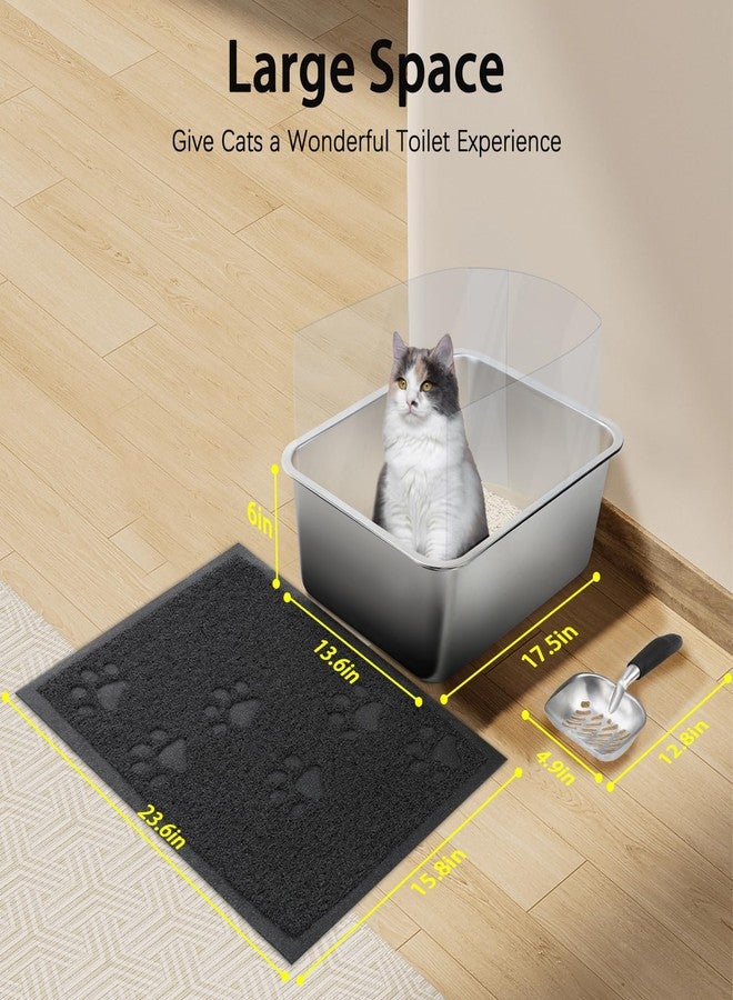Rypet 2 Set Large Stainless Steel Cat Litter Box, Rust Proof Metal Kitten Litter Tray with Pee Splash Guard and 2 Cats Litters Scoops and 2 Cat Litters Mats Easy to Clean(17.5"*13.6"*6") - Image 2